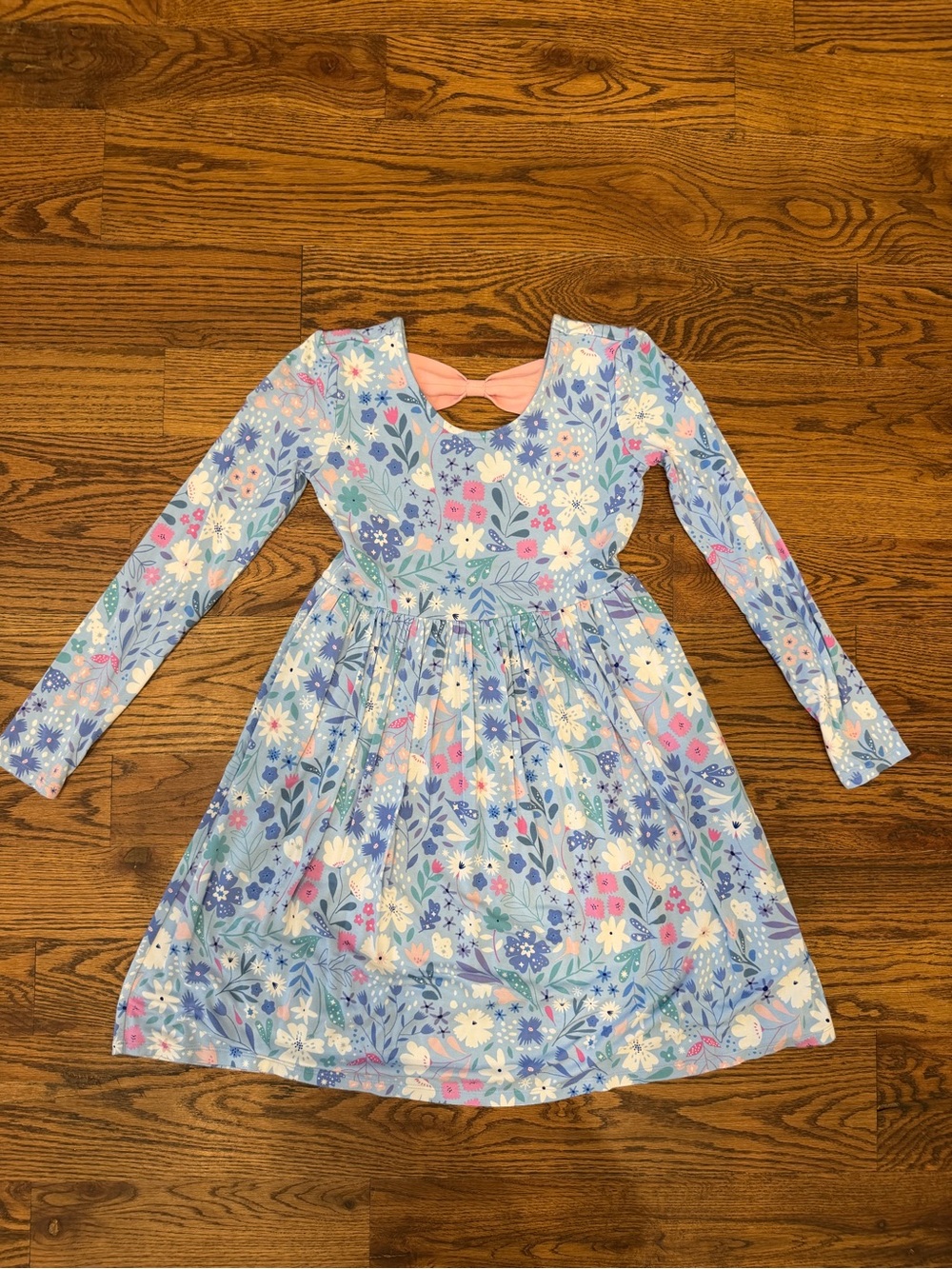 Girls' Blue Floral Long-Sleeve Dress